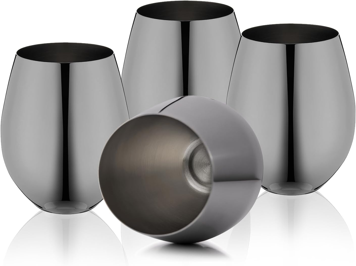 Black Stainless Steel Wine Glasses Set of 4, 18Oz Unbreakable Stemless Metal Wine Glass for Outdoor, Travel, Camping, Pool