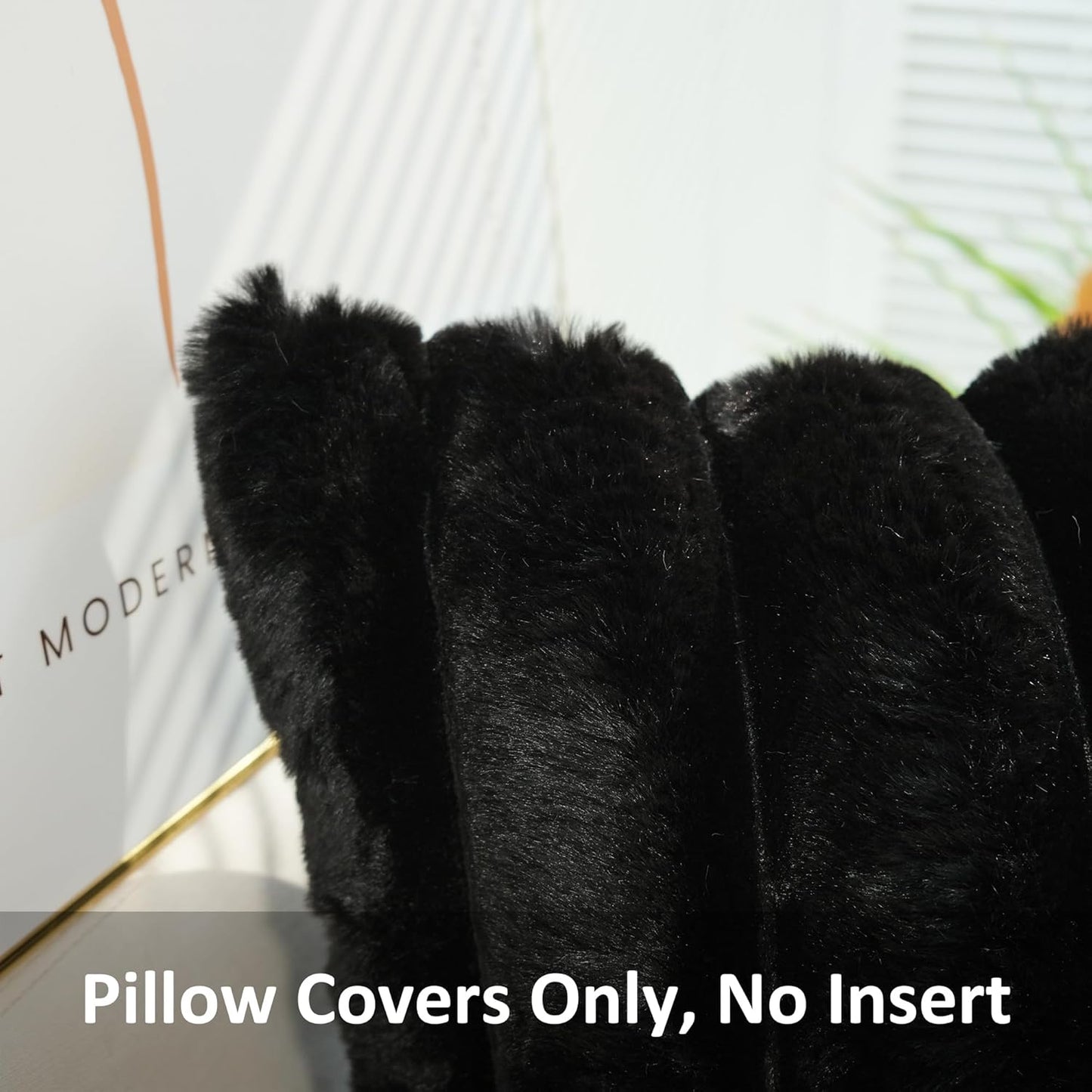 Pack of 2 Faux Fur Plush Decorative Throw Pillow Covers Couch Cushion Case Soft Fluffy Pillowcases Wide Stripe (Black, 18 X 18 Inch)