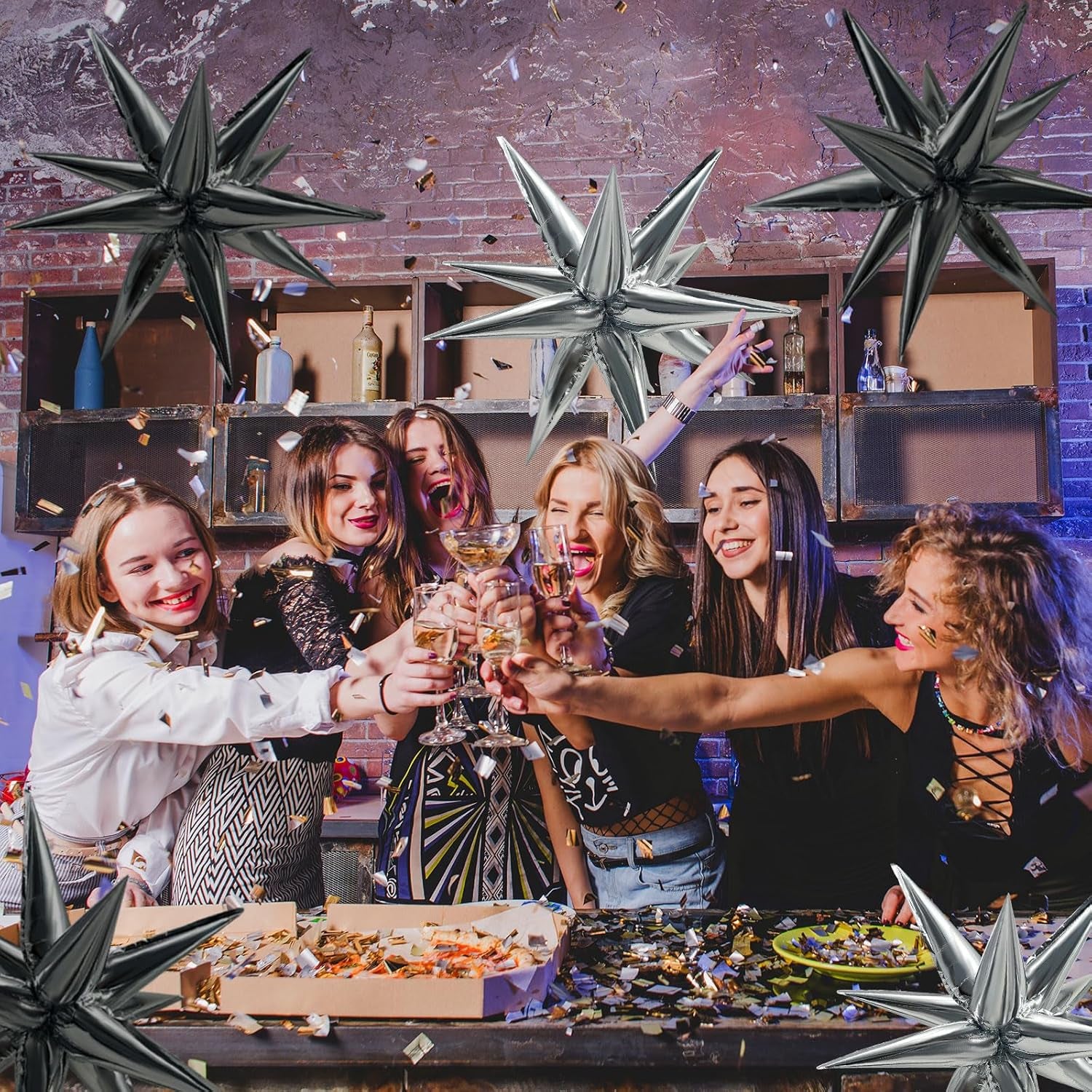 Star Balloons 60Pcs Black Balloon 12 Spike Foil Balloons Explosion Mylar Cone Balloon Magic Party Decorations Backdrops for Halloween Graduation Birthday Wedding Anniversary Retirement