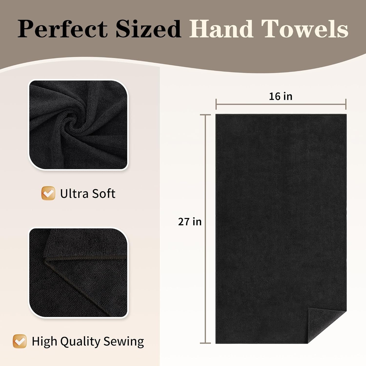 Salon Towels 12 Pack, Black Hand Towels for Bathroom, Quick Dry Gym Towels, Spa Face Towel, Absorbent Microfiber Towels for Salon, Barber, Gym, Bath, Pedicure and Home Hair Care,16 X 27 In