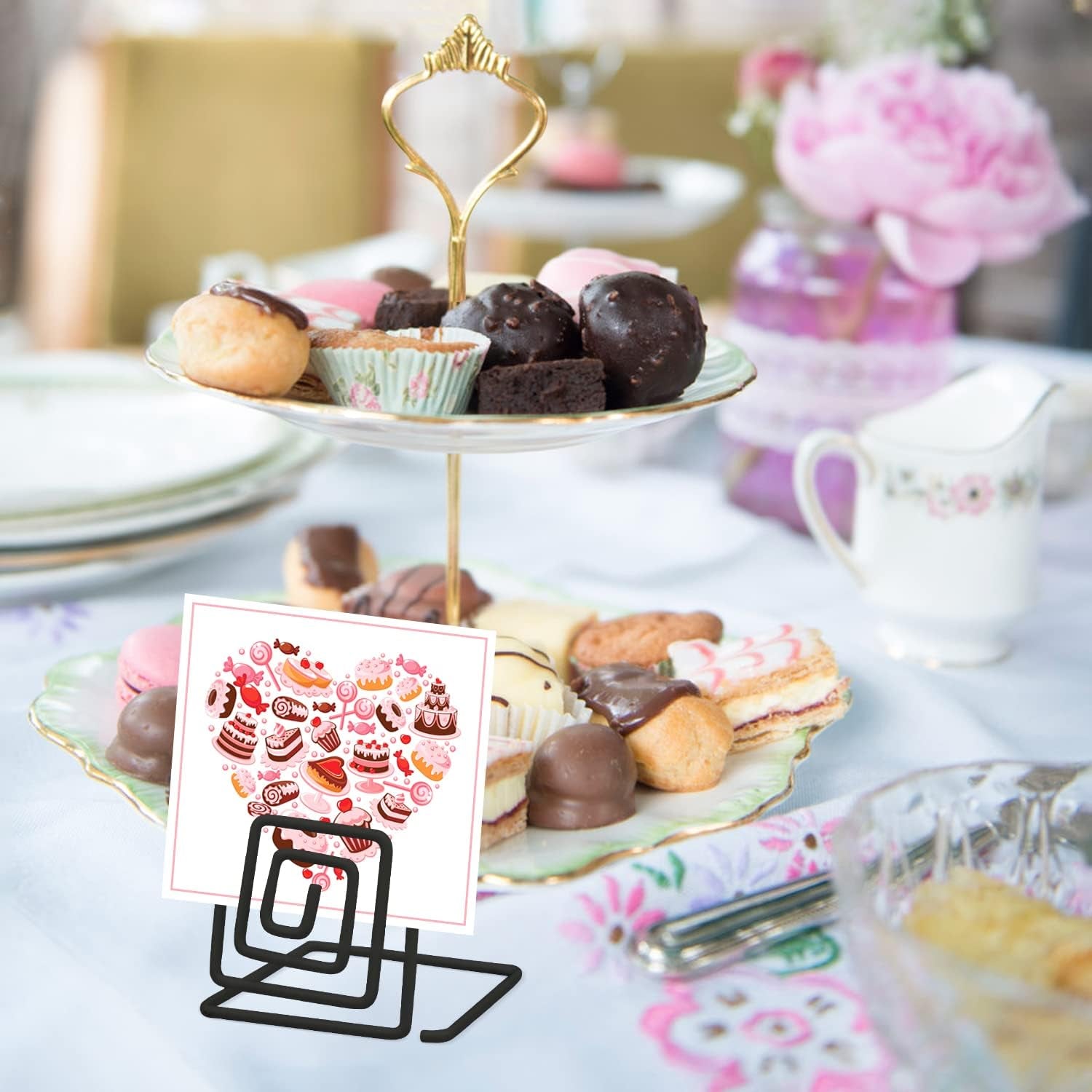 26Pcs Square Place Card Holder Stand - Metallic Table Number Holders, Mini Card Stands for Menu Memo Clip, Wedding, Party, Birthday (Black)