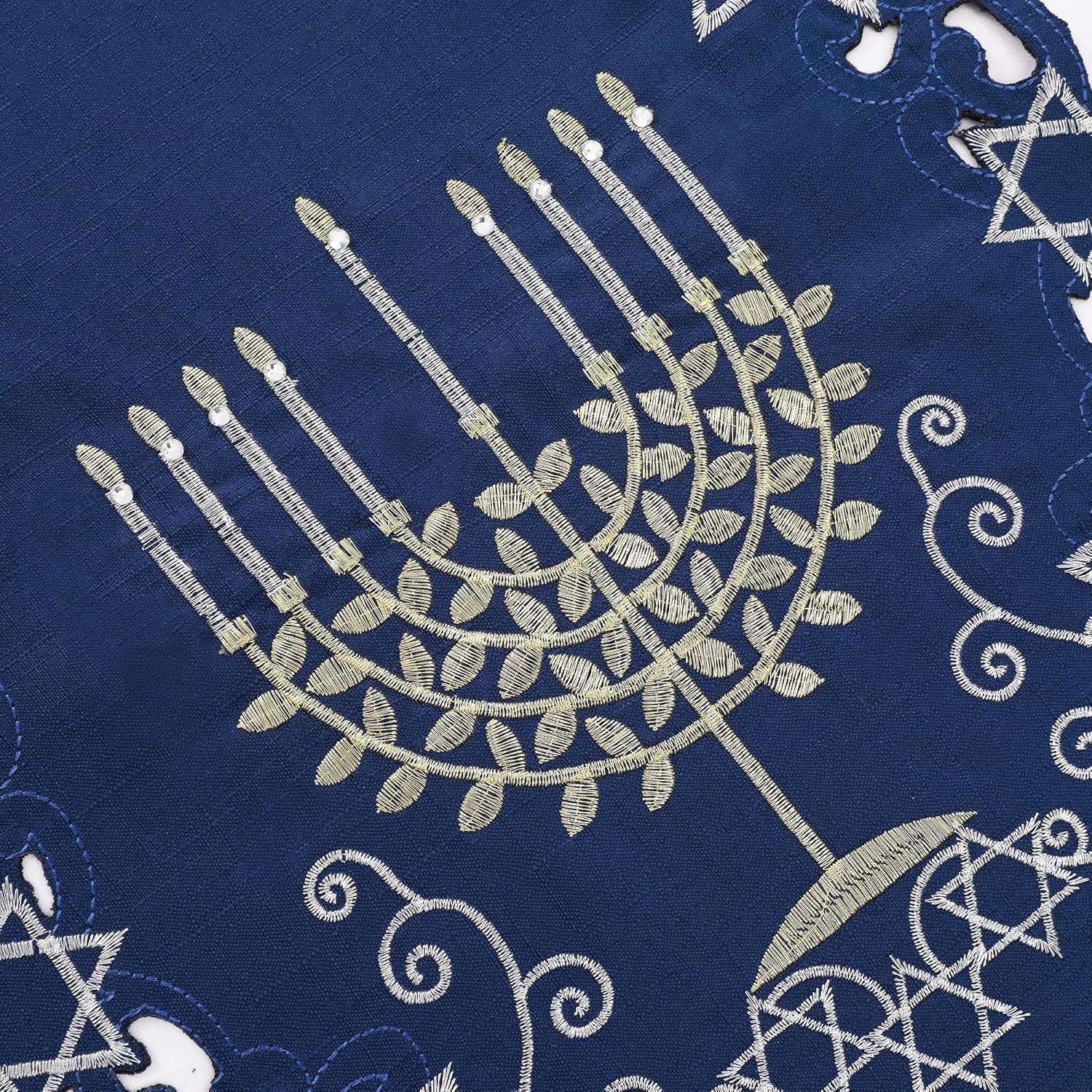 Hanukkah Blue Table Runner, Embroidered Chanukah Menorah Table Runners 36 Inches Long, Jewish Festival Holiday Party Table Decor Indoor Outdoor Dresser Scarf for Kitchen Dining Home Decorations