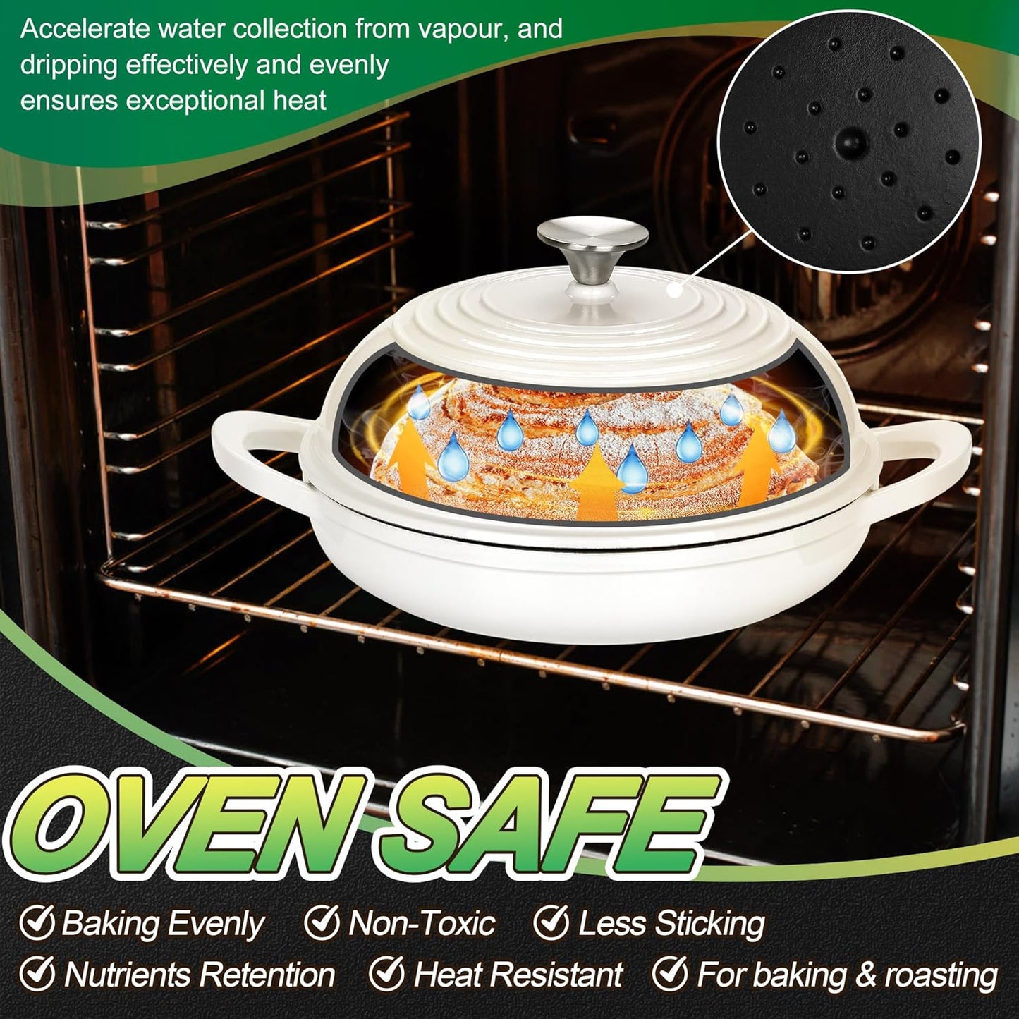 Dutch Oven for Bread Baking, 5.5 Quart Enameled Cast Iron Bread Oven with Lid, round Bread Pan for Homemade Sourdough Baking, Easy to Clean & Dome Lid, White