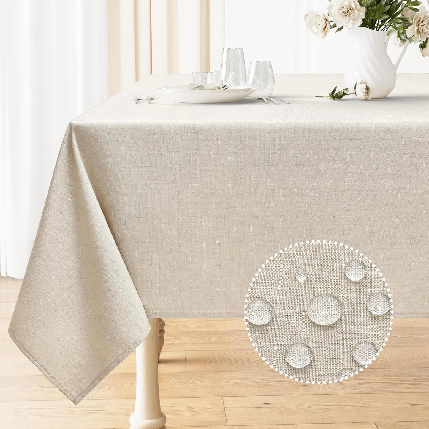 Rectangle Table Cloth Linen Textured, Waterproof Spillproof Anti-Wrinkle Burlap Tablecloth, Washable Decorative Fabric Table Cover for Dining, Party, Banquet, 52 X 70 Inch, Beige