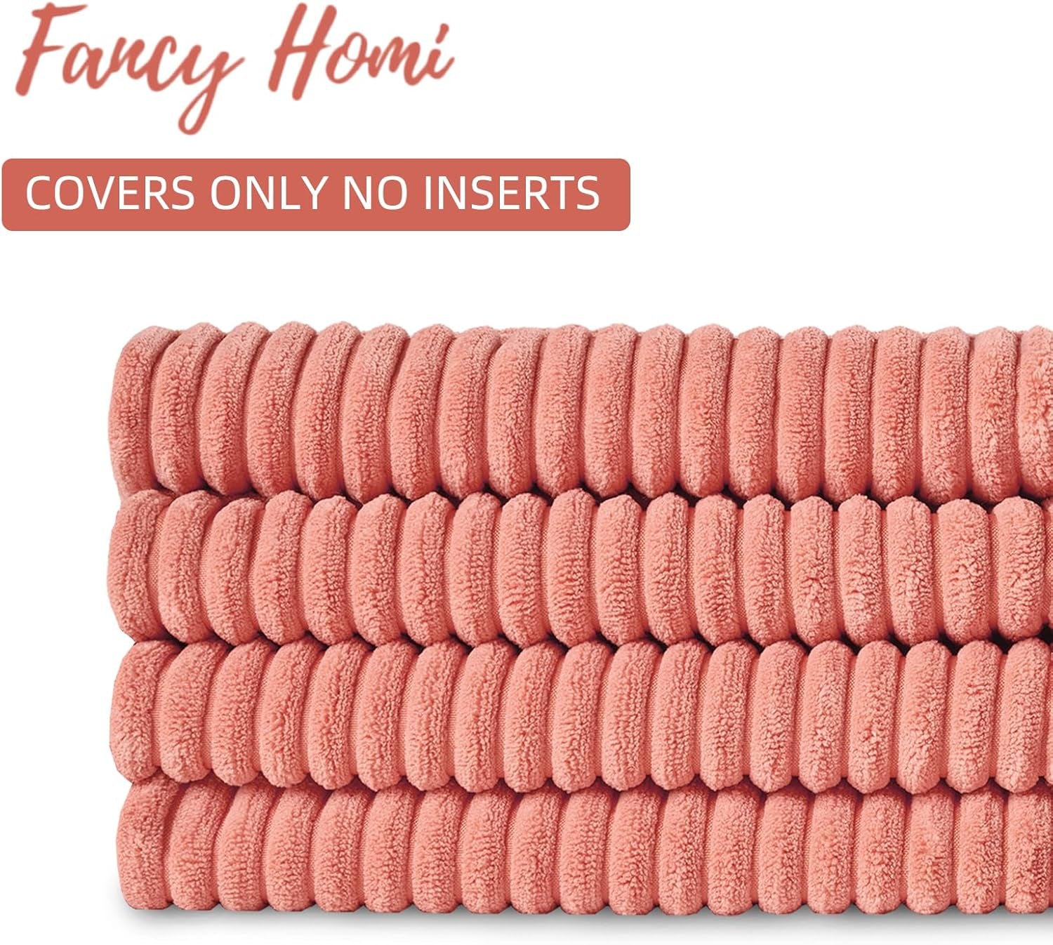 4 Packs Coral Decorative Throw Pillow Covers 18X18 Inch for Living Room Couch Bed, Rustic Farmhouse Boho Home Decor, Soft Cross Corduroy Patchwork Textured Peach Cushion Case 45X45 Cm