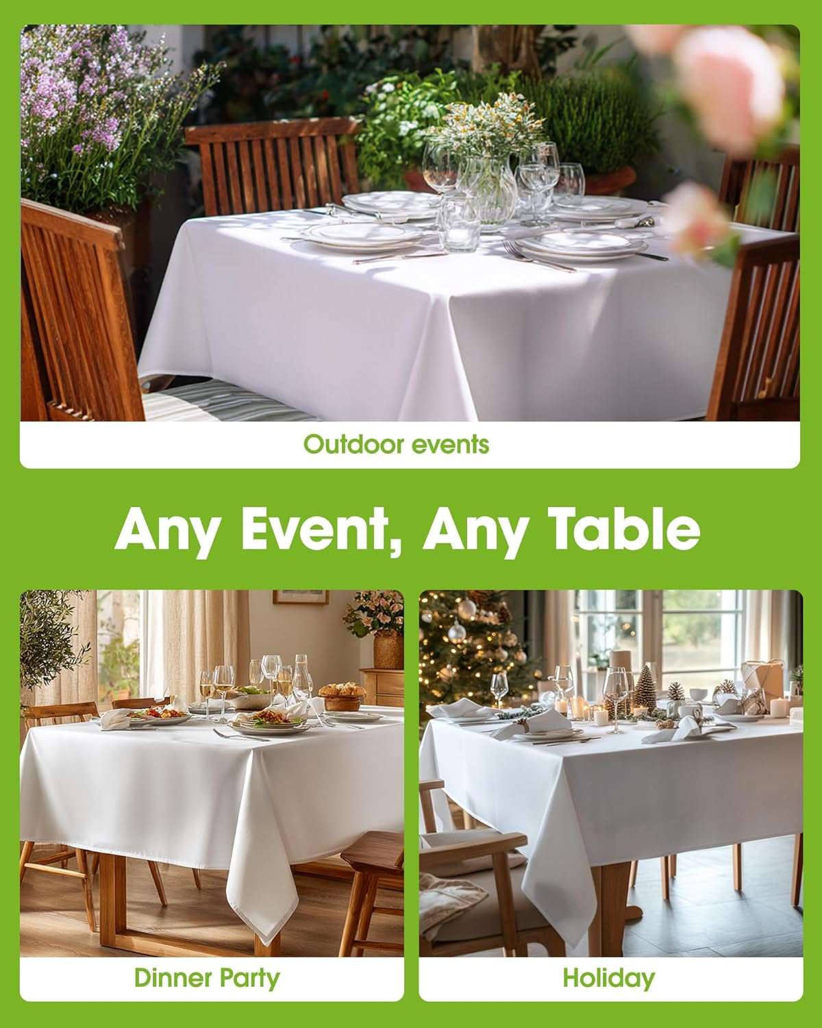 Rectangle Table Cloth 60" X 84" – Durable Polyester Tablecloth Offers Reusable & Washable Protection, Ideal for Outdoor Party, Picnic, Wedding, Banquet and Birthday, 1 Pack, White