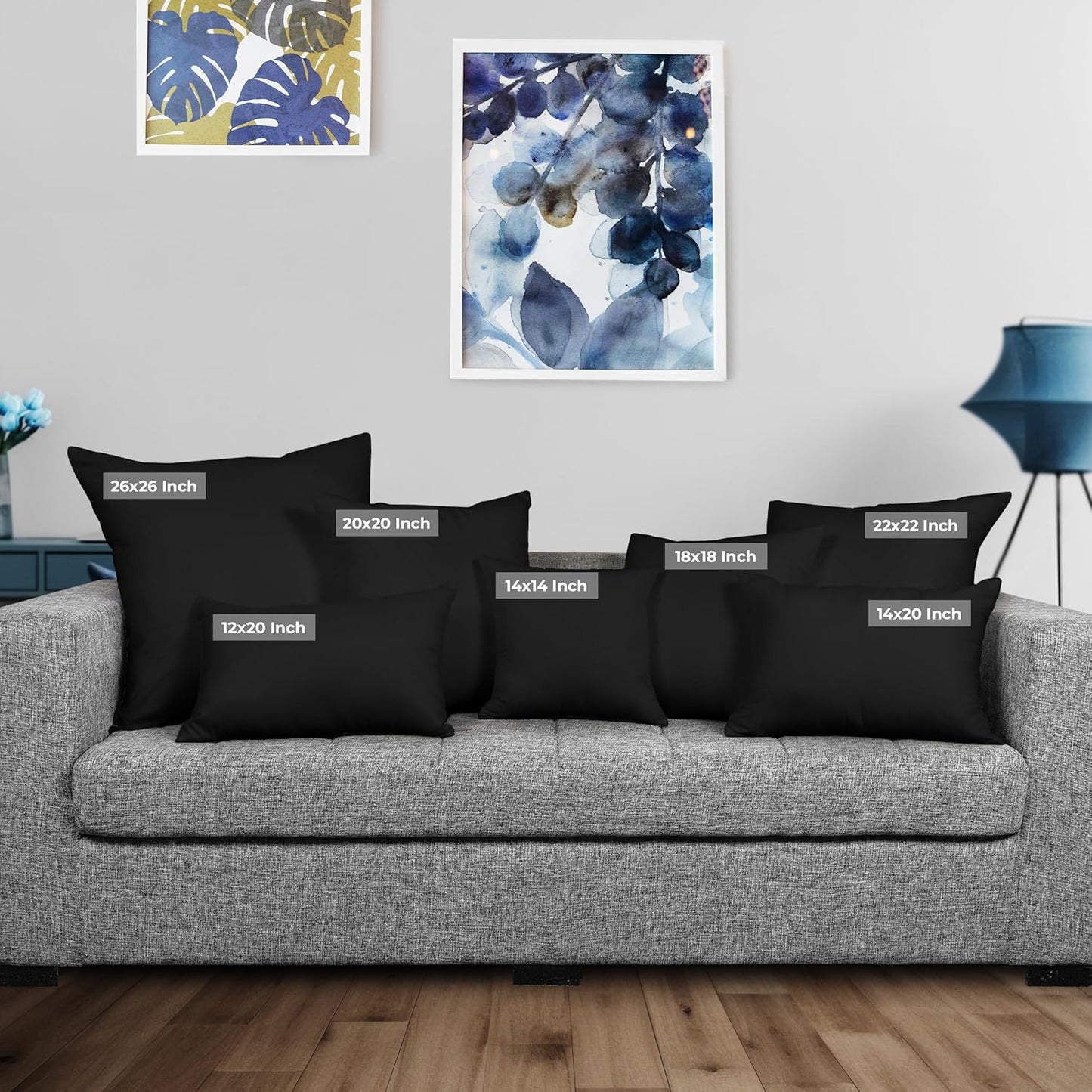 Throw Pillows Insert (Pack of 2, Black) - 18 X 18 Inches Bed and Couch Pillows - Indoor Decorative Pillow