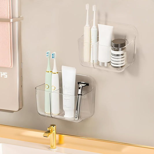 2Pcs Toothbrush Holder, Acrylic Bathroom Toothbrush Holder, 2 Slots Toothbrush and Toothpaste Holder Bathroom Counter Organizer for Electric Toothbrushes,Razors-Transparent