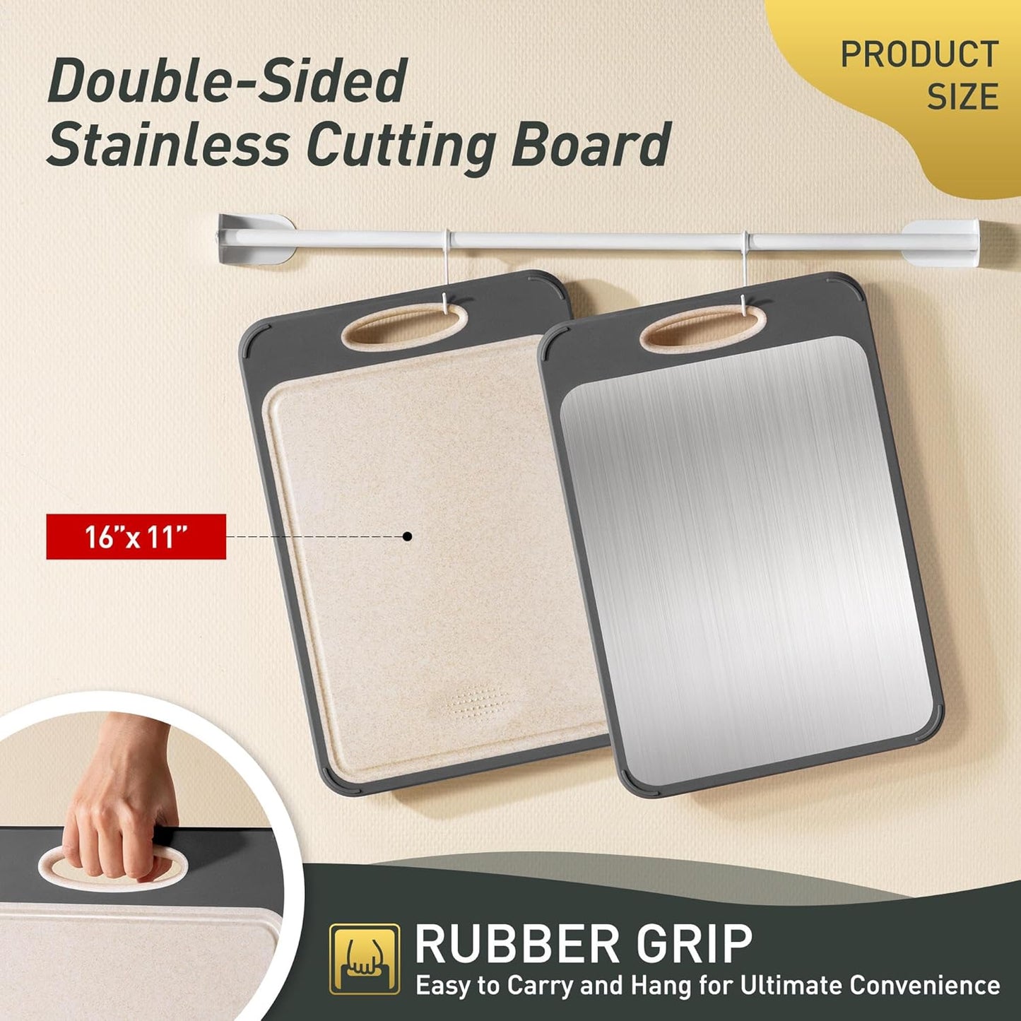 Stainless Steel Cutting Board, Non Toxic Cutting Board for Kitchen Double Sided Food Grade, Chopping Board for Meat/Vegetables, Kitchen Gifts Easy to Clean 2025 New Upgrade Large Size (16"L X 11"W)