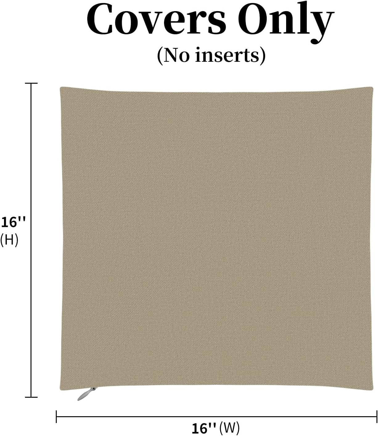 16X16 Inch Pack of 2 Outdoor Waterproof Pillow Covers Only Patio Throw Pillowcase Khaki