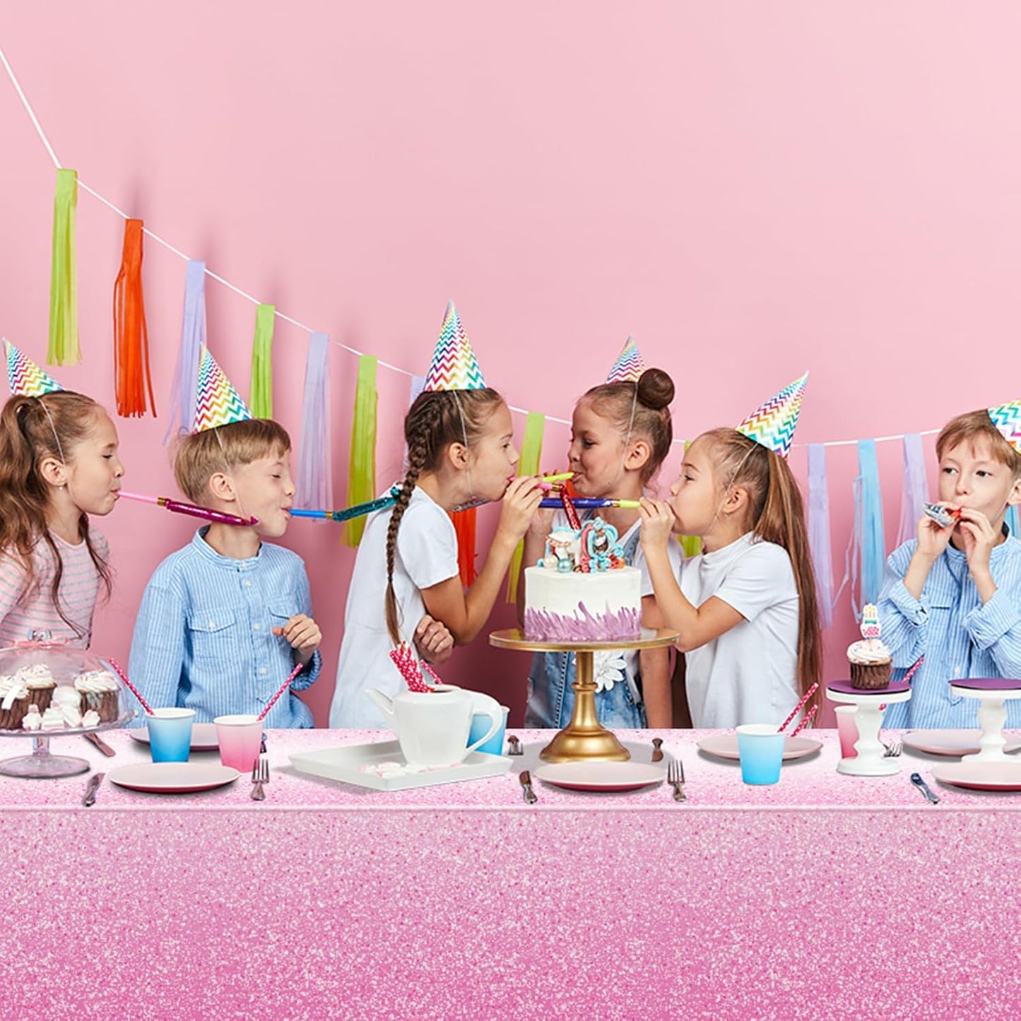 1 Pack Ombre Pink Plastic Tablecloth for Parties, Gradient Pastel Pink Disposable Tablecloths for Rectangle Tables, Light Pink Sprinkle Table Cover for Wedding Birthday Anniversary Party, 54 X 108Inch