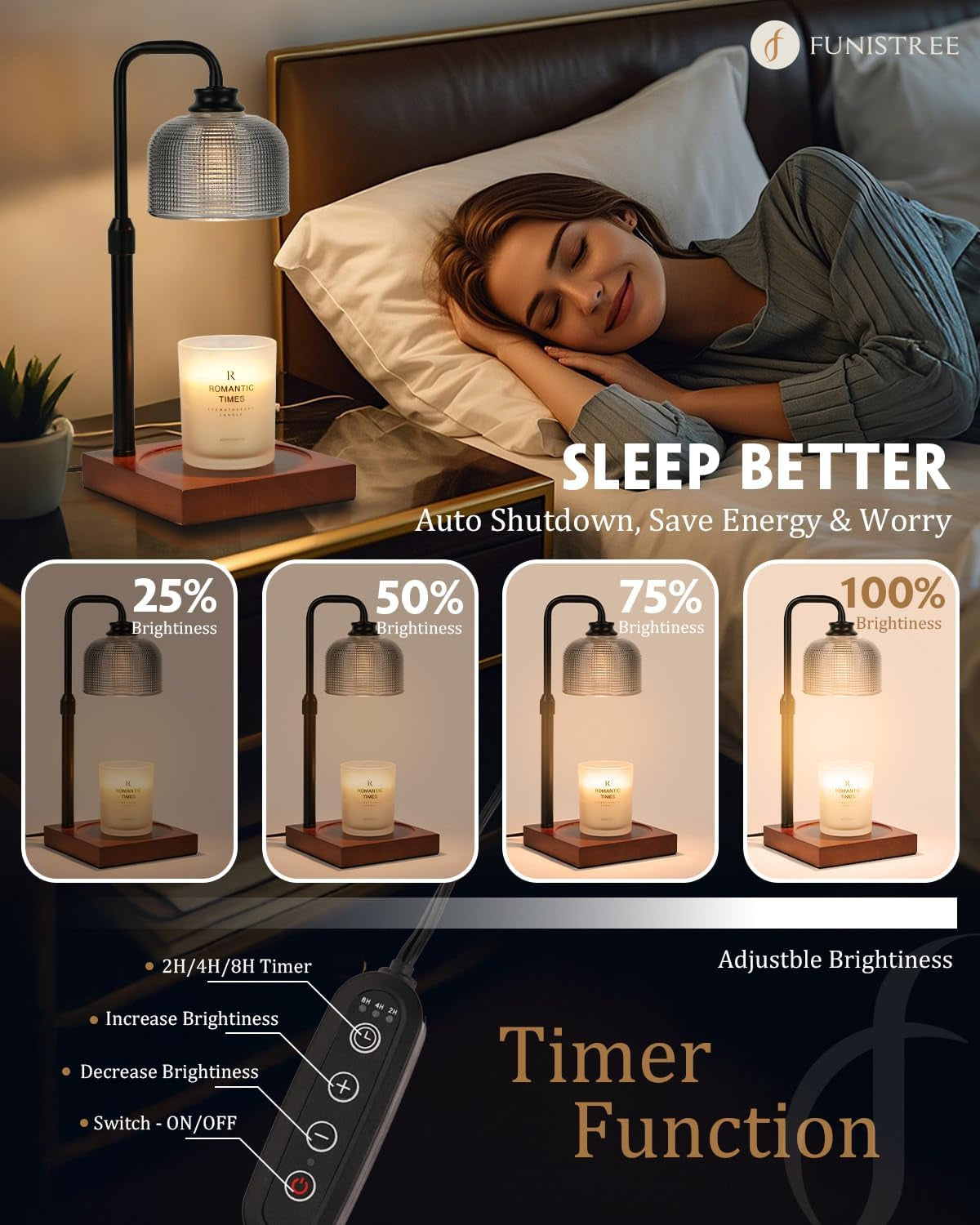 Candle Warmer Lamp with Timer Dimmable, Adjustable Height, House Warming Gifts New Home Room Decor, Birthday Gifts for Women Mom, Wax Warmer Lamp for Jar Candles with 2 Bulbs