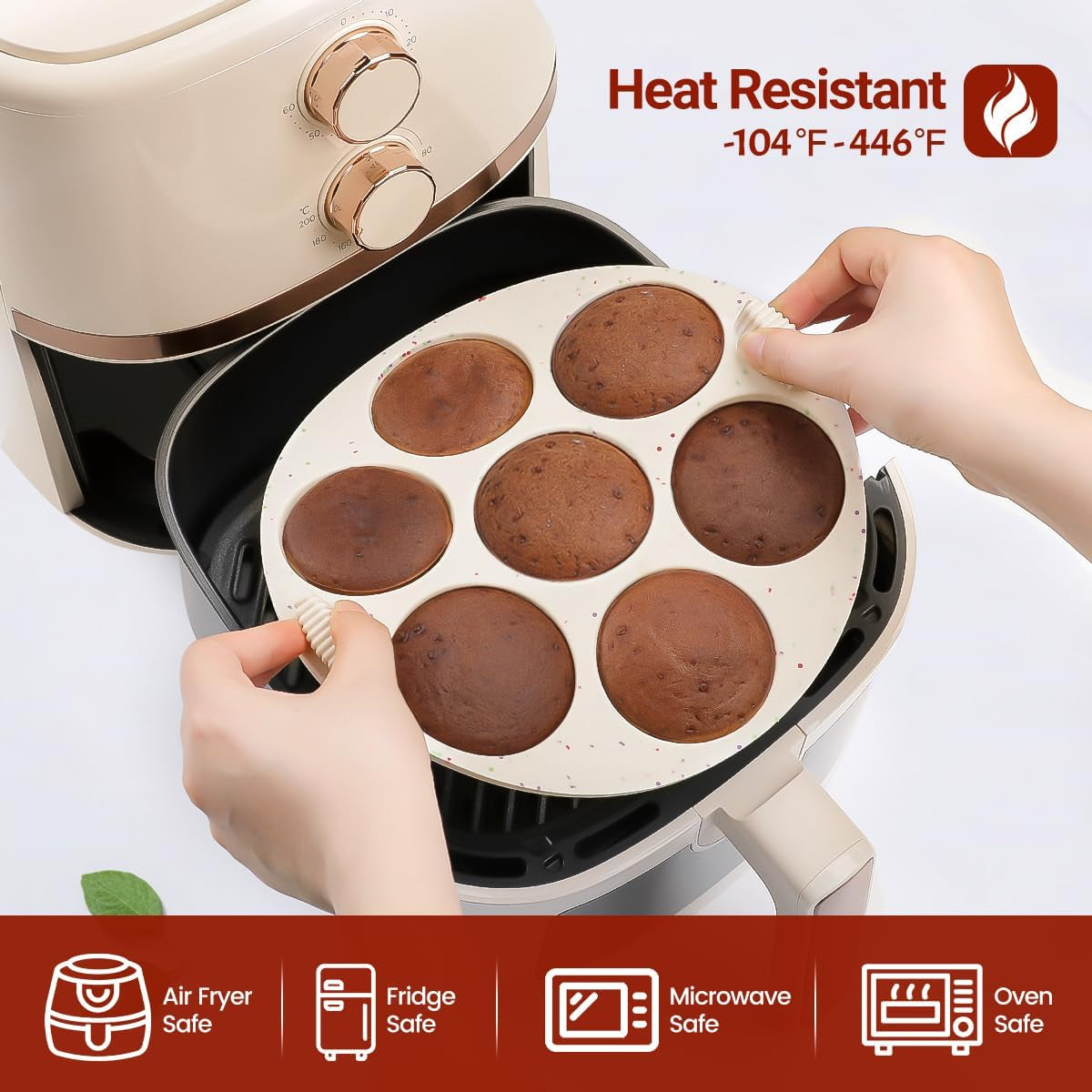 Silicone Muffin Pan for Air Fryer Oven Instant Pot, Nonstick 7 Cups Easy to Handle for Baking Egg Bites Muffin Tart Cupcake Mini Quiche 1 Pack Confetti