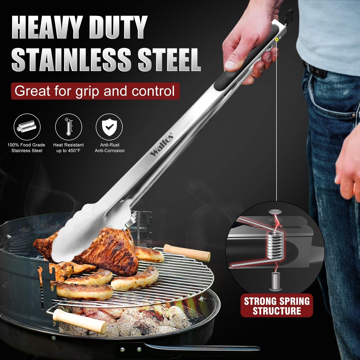 17 Inch Extra Long Grill Tongs, Ultimate Stainless Steel BBQ Tongs for Grilling, Cooking, Bbq/Barbecue, Buffet and Turning Food