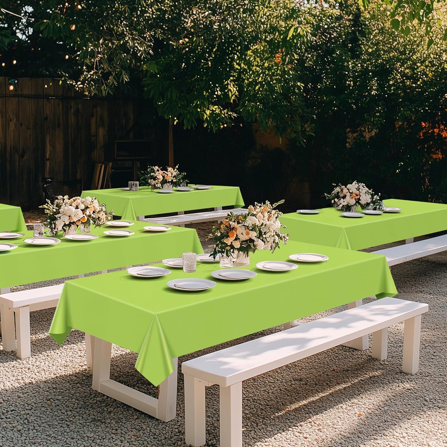 Set of 4 Lime Green Rectangle Tablecloths, 54x72 Inches, Waterproof and Spillproof Disposable Plastic Covers, Durable for Dining, Buffets, Picnics, and Outdoor Events