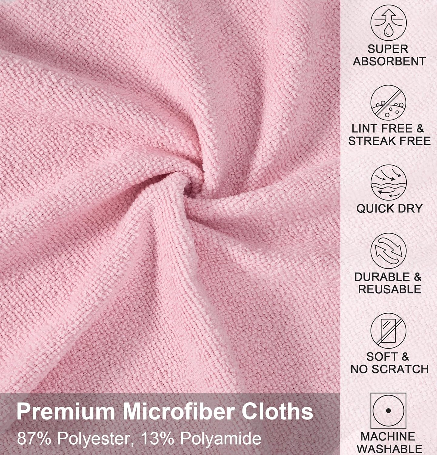 Microfiber Cleaning Cloth, Reusable Paper Towels Rolls, Dish Rags for Washing Dishes, Kitchen, Bathroom, Car, 12X12 Inch, 50 Packs/Roll, Pink
