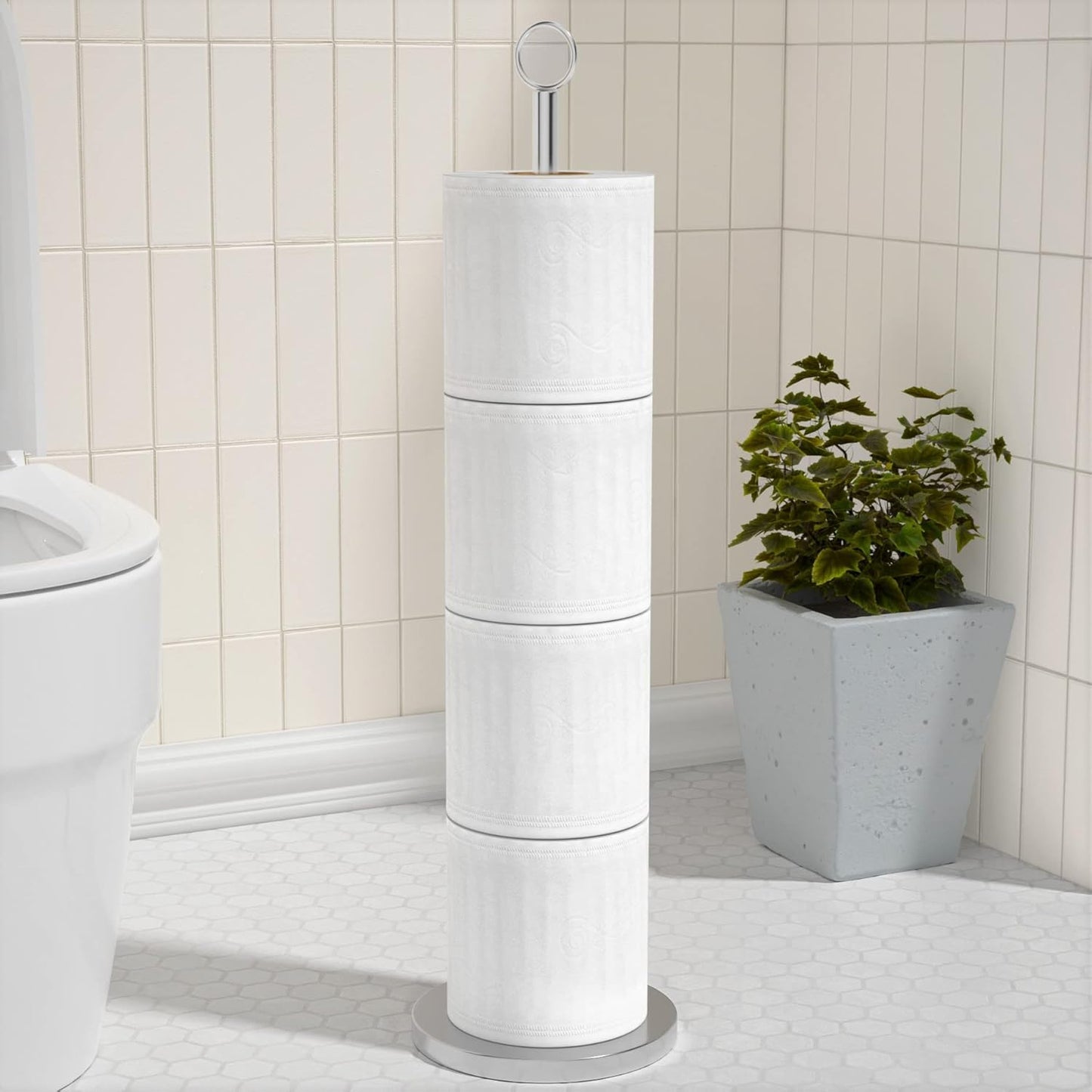 Toilet Paper Holder Stand(With Reserve Function), Free-Standing Spare Rolls Storage Holder, Stainless Steel