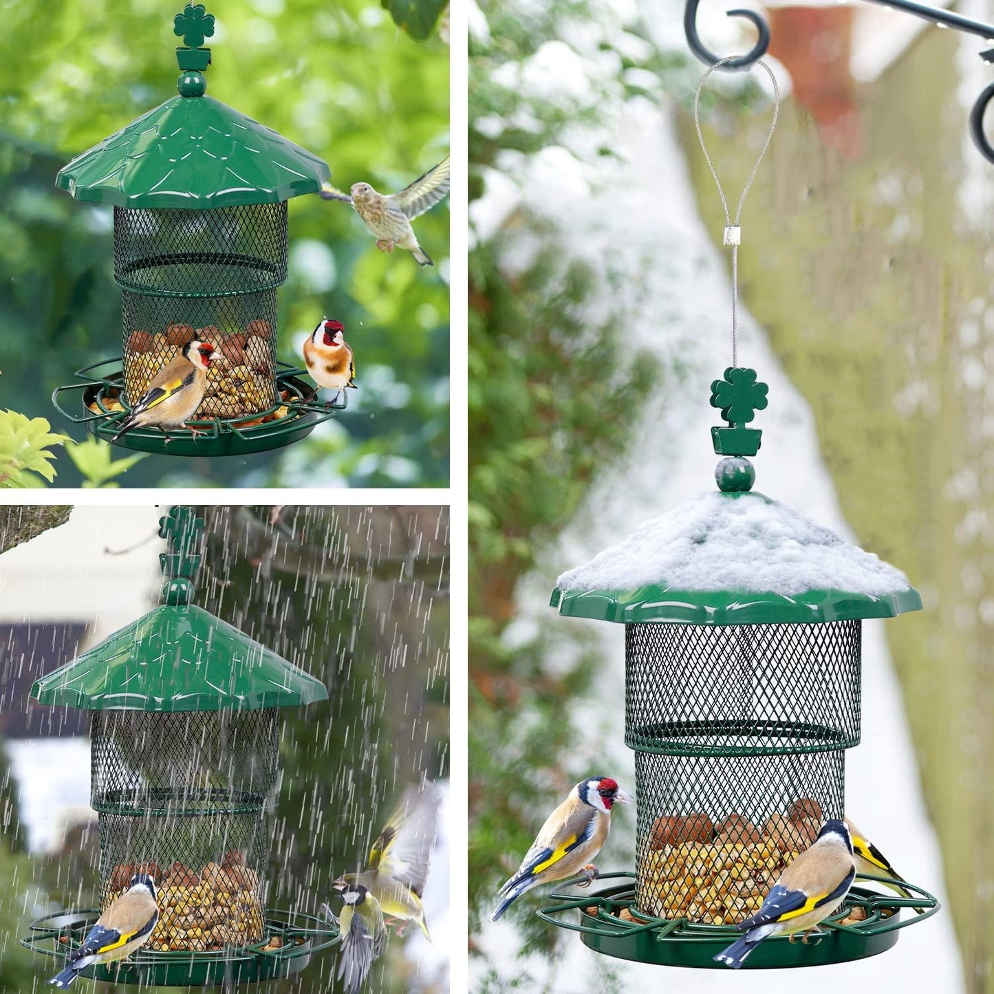 Metal Bird Feeder Tube Hanging Bird Seed Feeder Squirrel Proof Birds Feeder for outside Decoration, Large Capacity Feeder for Outdoor Garden,Green