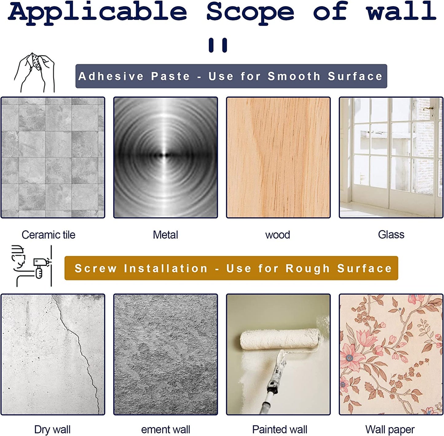 2PCS No Drill Curtain Rod Brackets Drilling Self Adhesive Holder Hooks Nail Free Adjustable Hangers for Bathroom Kitchen Home and Hotel (2PCS Black)