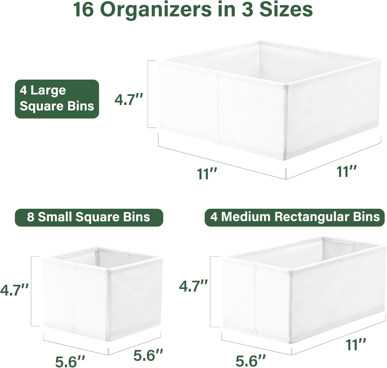 16 Pack Drawer Organizer Clothes, Dresser Drawer Organizers for Clothing Fabric Foldable Closet Organizers and Storage Bins for Baby Clothes, Nursery, Underwear, Bras, Socks