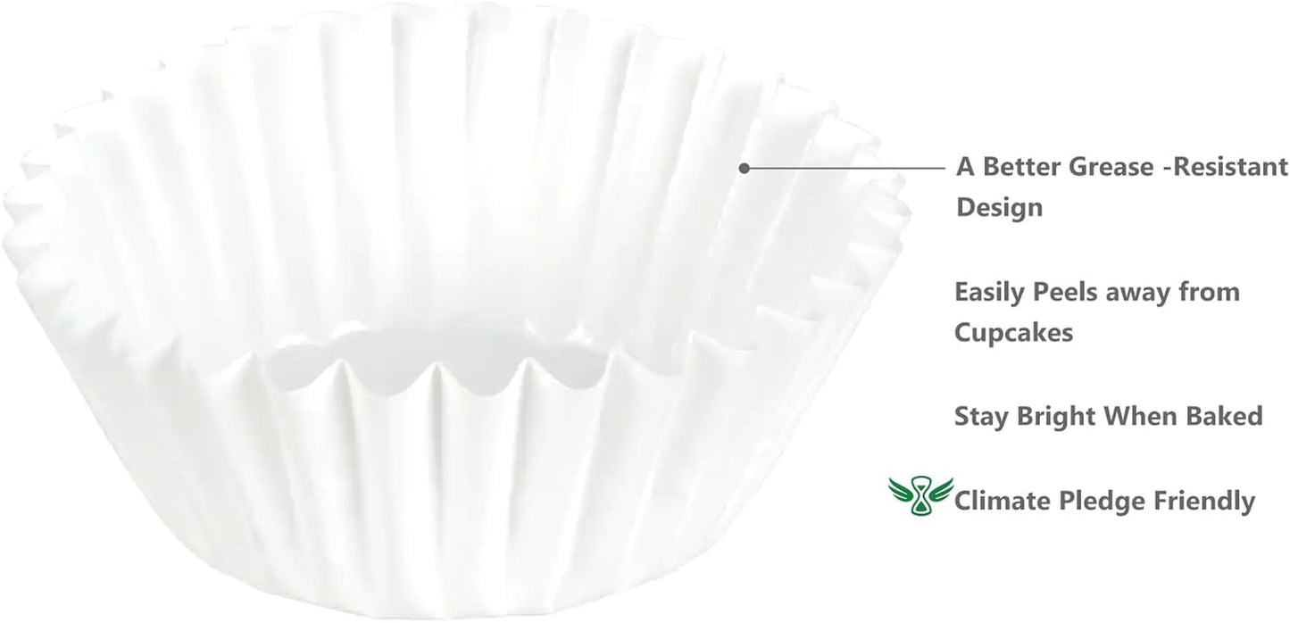 Professional Grade White Cupcake Liners - 150 Count, Grease-Resistant Muffin Baking Cups, Odorless, No Muffin Pan Required, Easy Peel Design