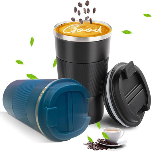 Travel Coffee Mug 14Oz Pink + Black, Gift Set Insulated Spill Proof Leak Proof Portable to Go Camping Stainless Steel Coffee Tumbler Reusable Coffee Cups with Lids…