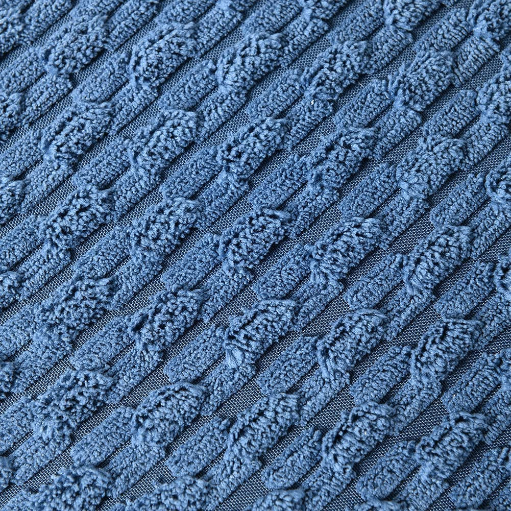 Set of 2 Dusty Blue Decorative Throw Pillow Covers 18X18 Inch with Pom-Poms for Couch Bed Sofa, Rustic Farmhouse Boho Home Decor, Soft Plush Corduroy Cute Cushion Case 45X45 Cm