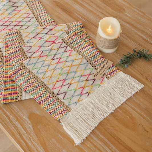 Boho Table Runner Colorful for Home Decor 12X48 Inches Farmhouse Macrame Burlap Jute Rustic Dining Kitchen Centerpiece Bohemian Decor French Country Baby Bridal Shower Decorations