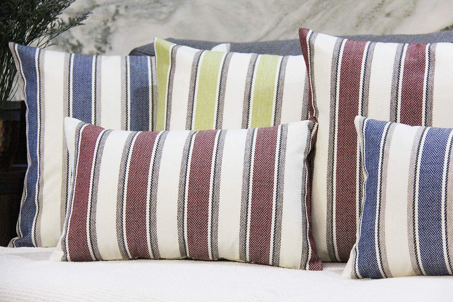 Stripe Throw Pillow Covers Farmhouse Pillowcases Pack of 2 18 X 18 Inch Blue