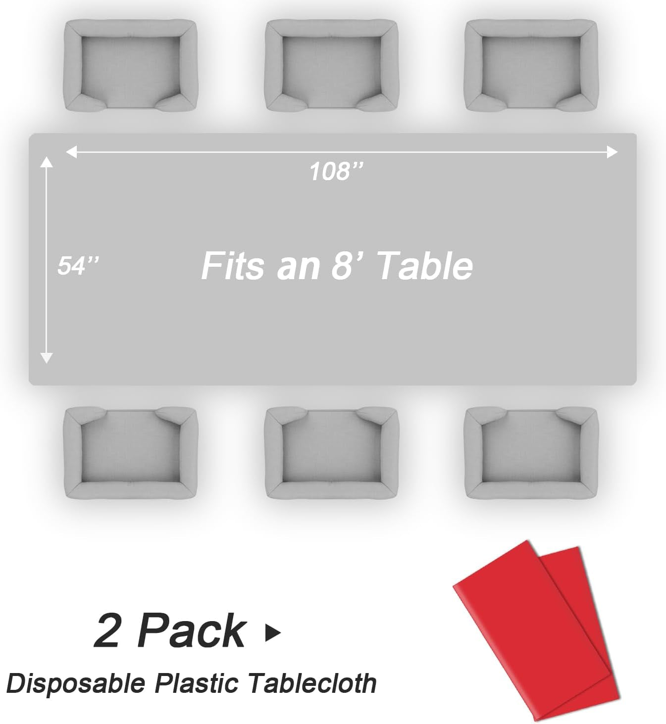 Plastic Table Cloth Disposable 2 Pack, 54 X 108 Inch Tablecloths for Rectangle Tables, Red Plastic Table Cover