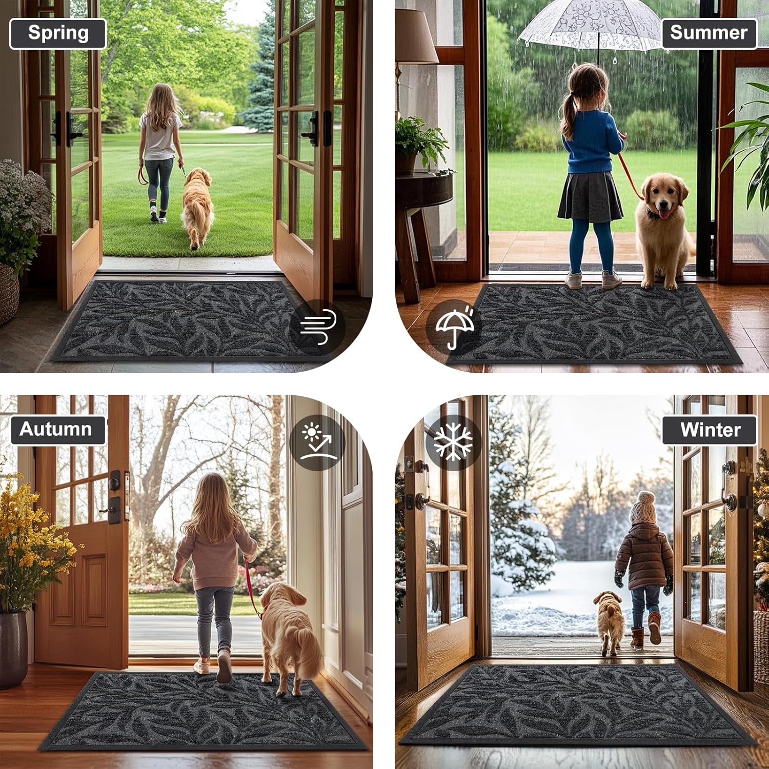 Front Door Mat Indoor Outdoor Entrance, Heavy Duty Natural Rubber, Trap Dirt and Moisture, Non-Slip Doormats, Low Profile, Easy Clean Patio Porch Entryway Mat, 29.5X17, Grey