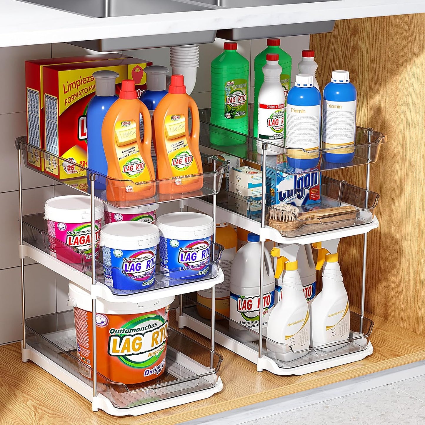 2 Sets of 3-Tier Bathroom under Sink Organizers and Storage, Multi-Purpose Stackable Pantry Organization and Storage, Grey