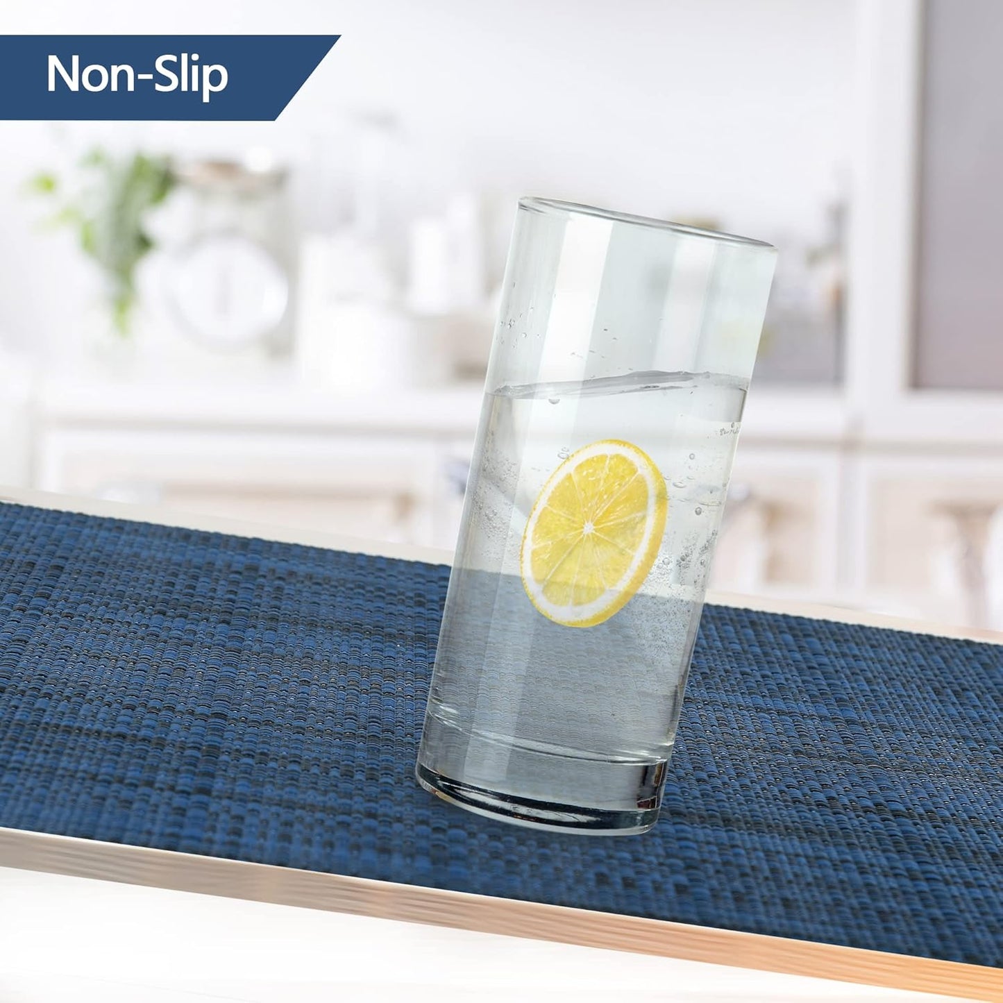 Navy Blue Vinyl Placemats Set of 4 - Washable and Heat Resistant Table Mats for Dining - 17 x 12 Inches