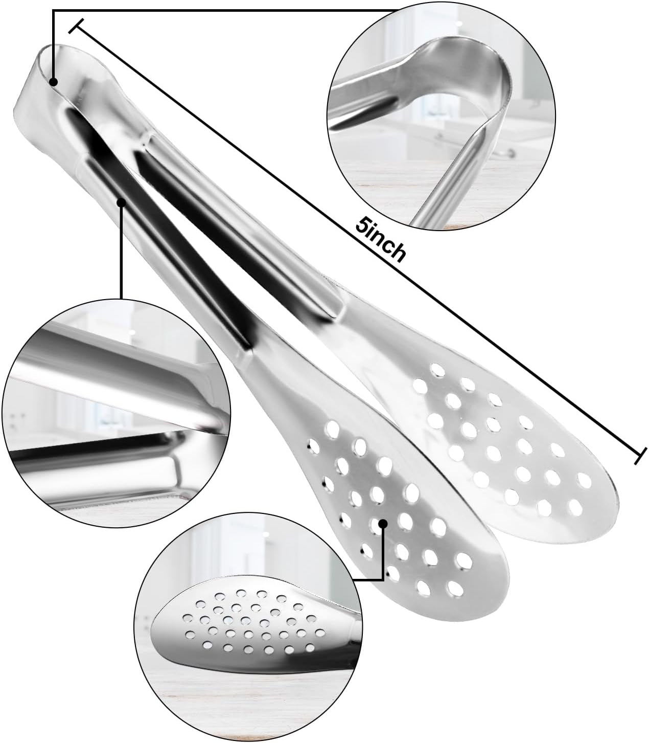 10PCS Serving Tongs, Small Kitchen Tongs, Stainless Steel Small Appetizer Tongs Mini Sugar Ice (5 Inch)