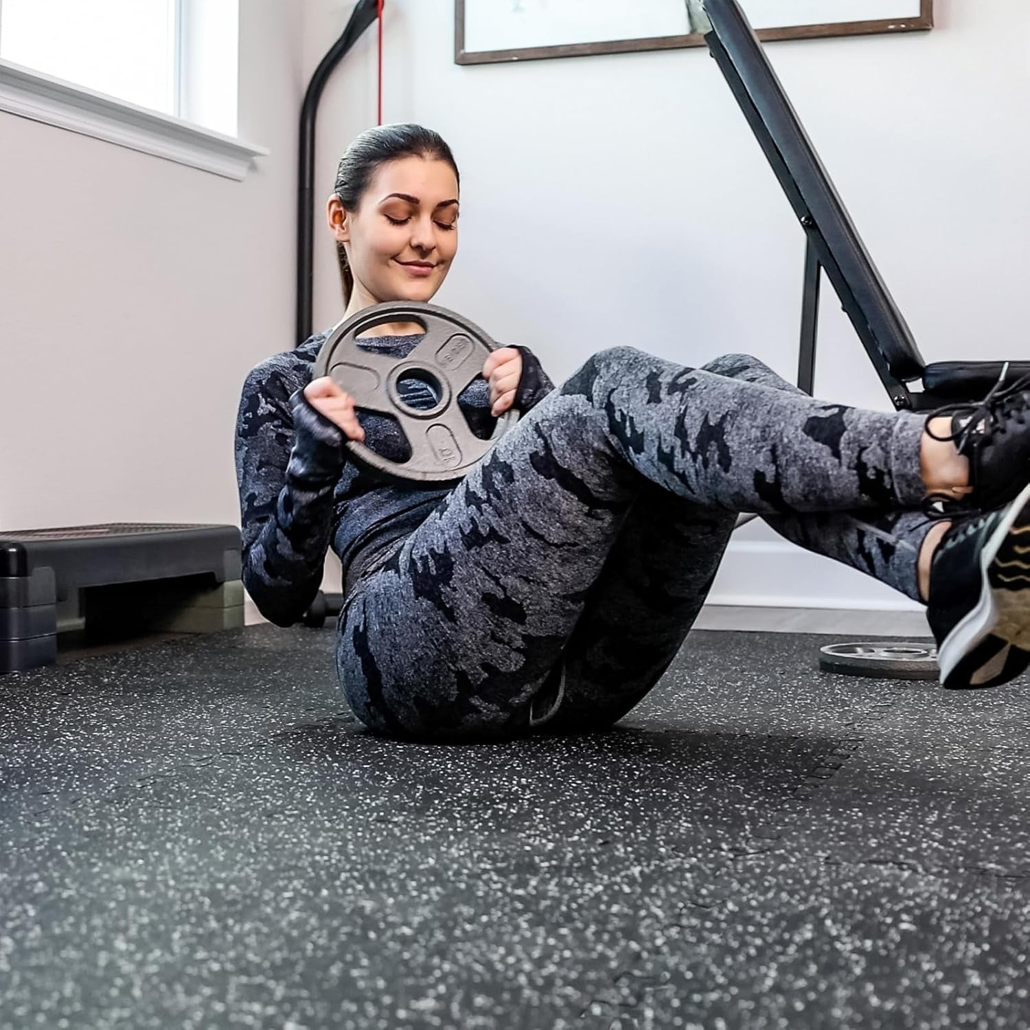 6-Piece Set of 0.56-Inch Thick High-Density EVA Foam Exercise Mats with Rubber Top, Interlocking Gym Flooring for Home Use, Protective Workout Mat, Black/Grey, 24 Sq Ft