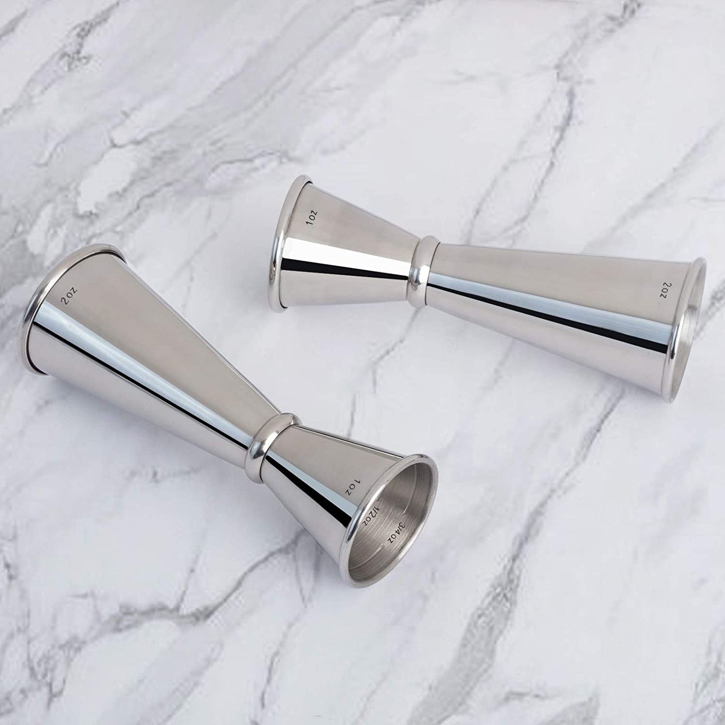 Premium 304 Stainless Steel Double Cocktail Jigger with Internal Measurements - 2 OZ & 1 OZ Capacity for Professional Bartending