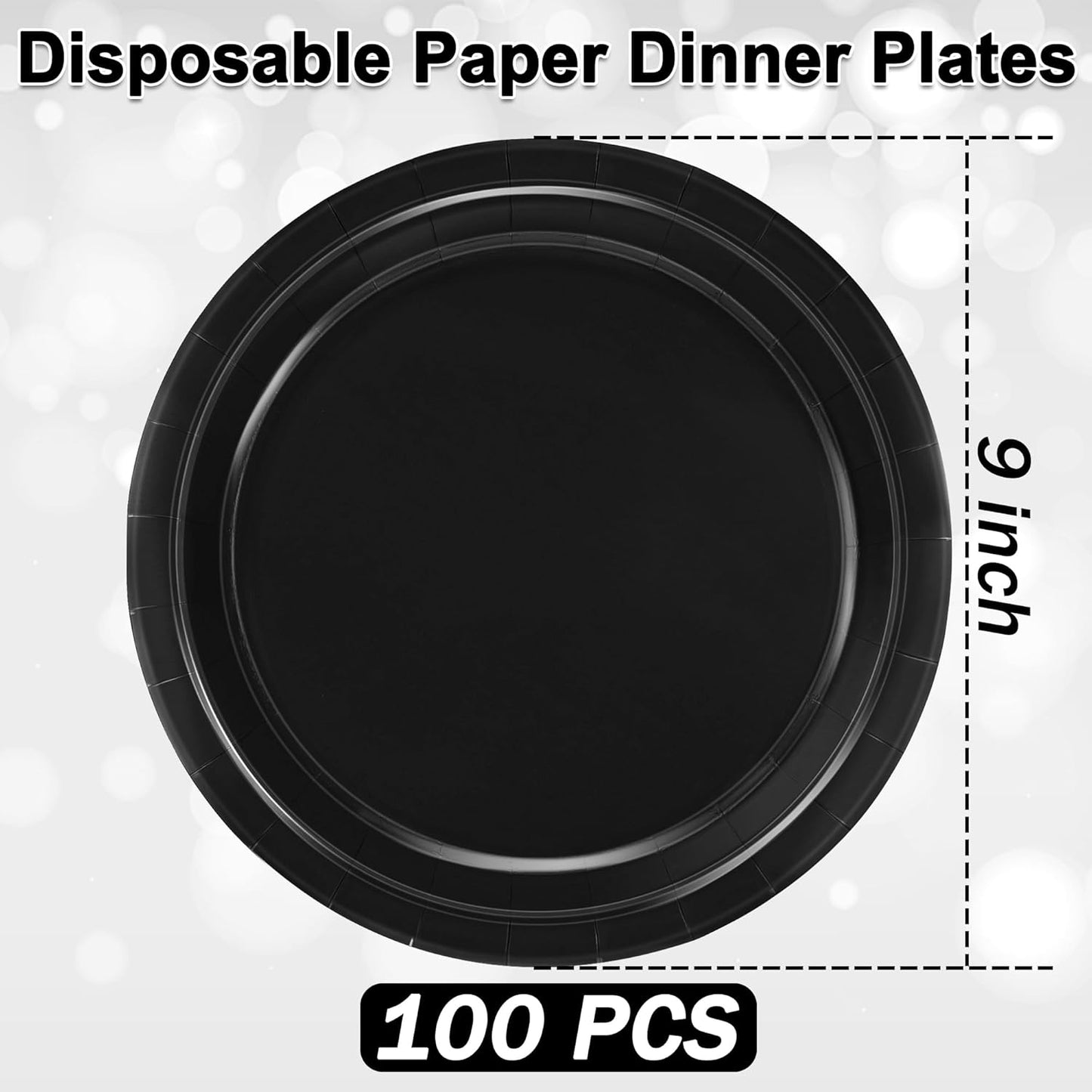 100 PCS Black Paper Plates, Dailyplates100-Black