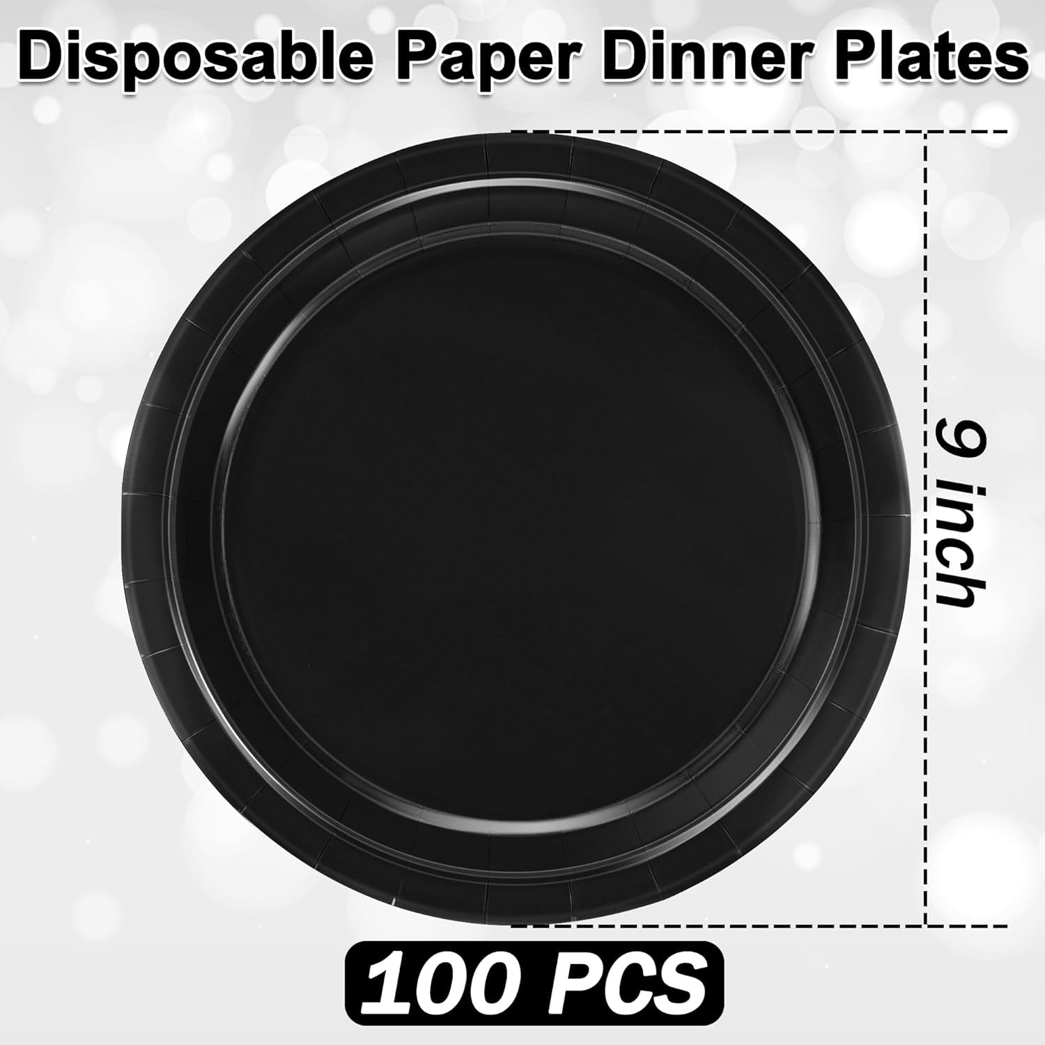 100 PCS Black Paper Plates, Dailyplates100-Black