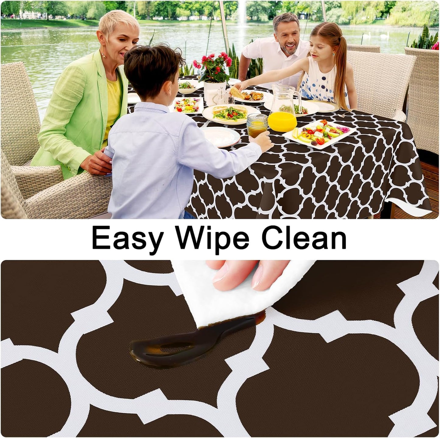 Rectangle Waterproof Vinyl Tablecloth with Flannel Backing, Wipeable and Spillproof for Indoor and Outdoor Use (60" x 84", Coffee)