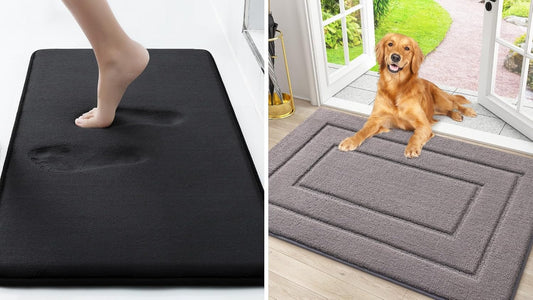 Bath Rug and Dog Door Mat Set, Memory Foam Bath Rug (Black 24X16) and Classic Dog Door Mat for Muddy Paws (Grey 30X20)