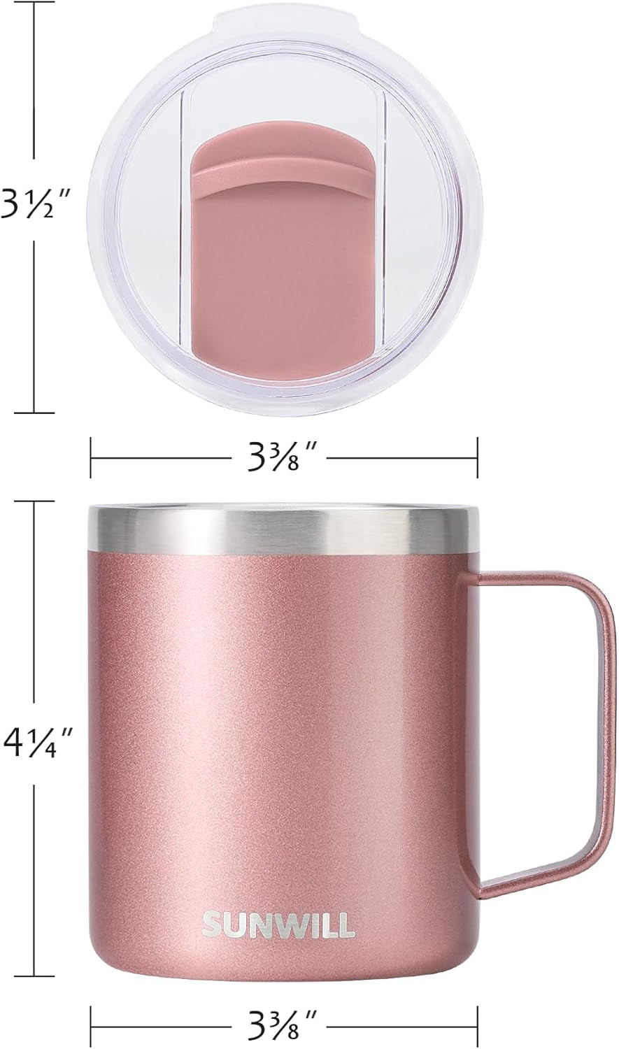 Travel Coffee Mug with Lid, Insulated Tumbler with Handle, 14 Oz Stainless Steel Cup Set of 2 for Camping, Outdoor, Cool Grey & Rose Gold 2 Pack