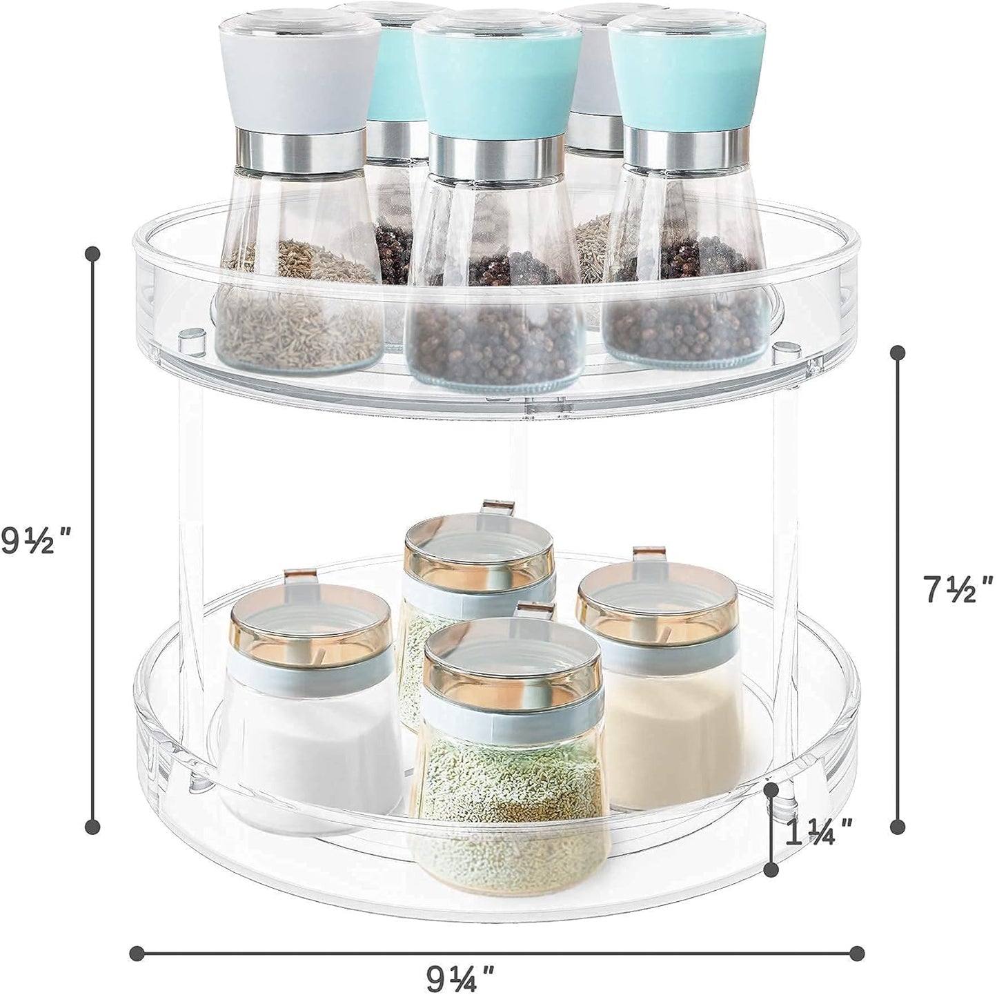 2 Tier Lazy Susan Turntable Spice Rack Organizer for Kitchen Cabinet, Farmhouse Tiered Tray Decorative Trays for Fruit, Snacks - Organizer for Cupboard, Pantry, Bathroom, Table