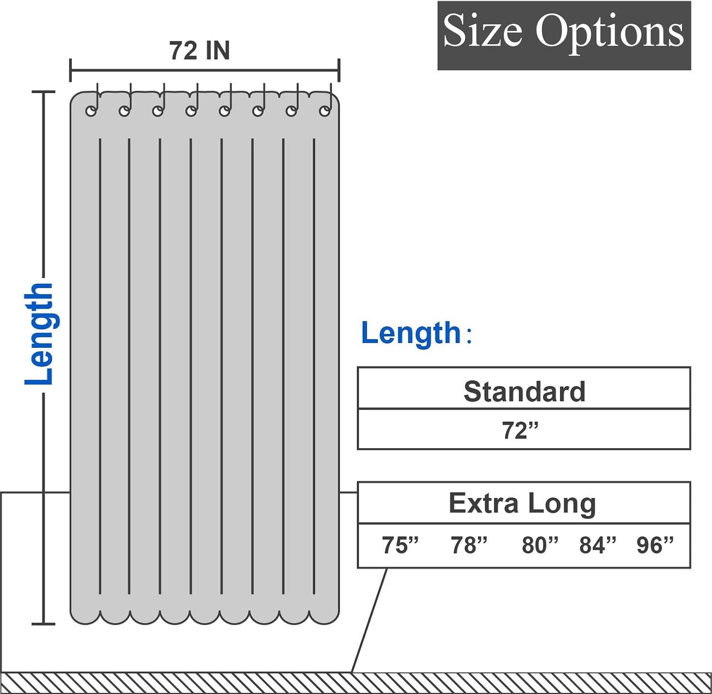 Extra-Long Shower Curtain 80" Height - Honeycomb Waffle Weave & Cotton Blend, Hotel Luxury & Spa, Heavy Weight Fabric, Washable - White, 72X80