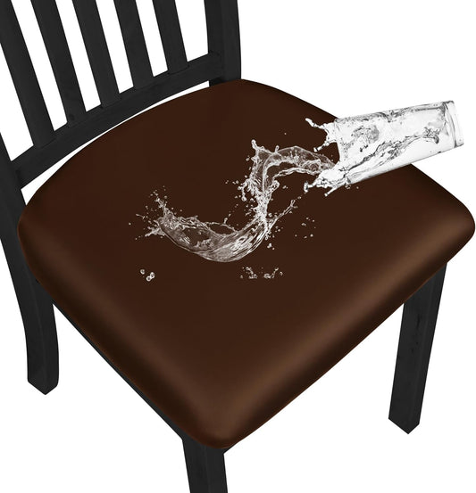Waterproof PU Leather Seat Covers for Dining Room Chairs Set of 4, Stretch Fit Removable Chair Seat Protector Slipcovers with Elastic Band, Coffee