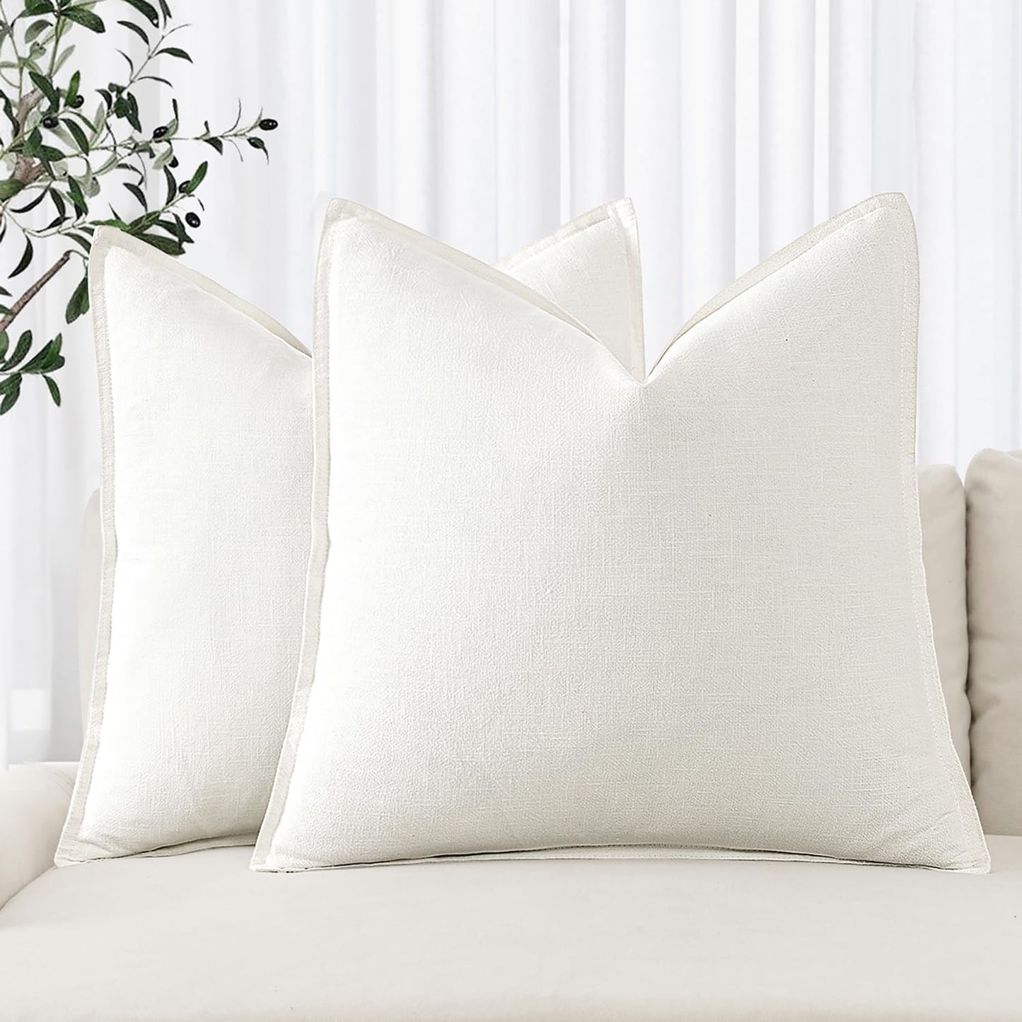 Decorative Linen Pillow Covers 18X18 Inch Cream White Boho Farmhouse Neutral Couch Throw Pillows Christmas for Bed Pack of 2 Accent Modern Pillowcase Sofa Livingroom Home Decor