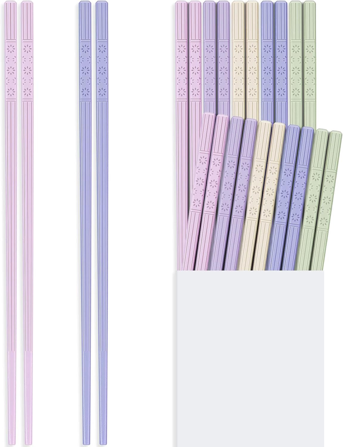 10-Pair Reusable Fiberglass Chopsticks, Non-Slip Chop Sticks Set Japanese Style, Dishwasher Safe, 9.5-Inch