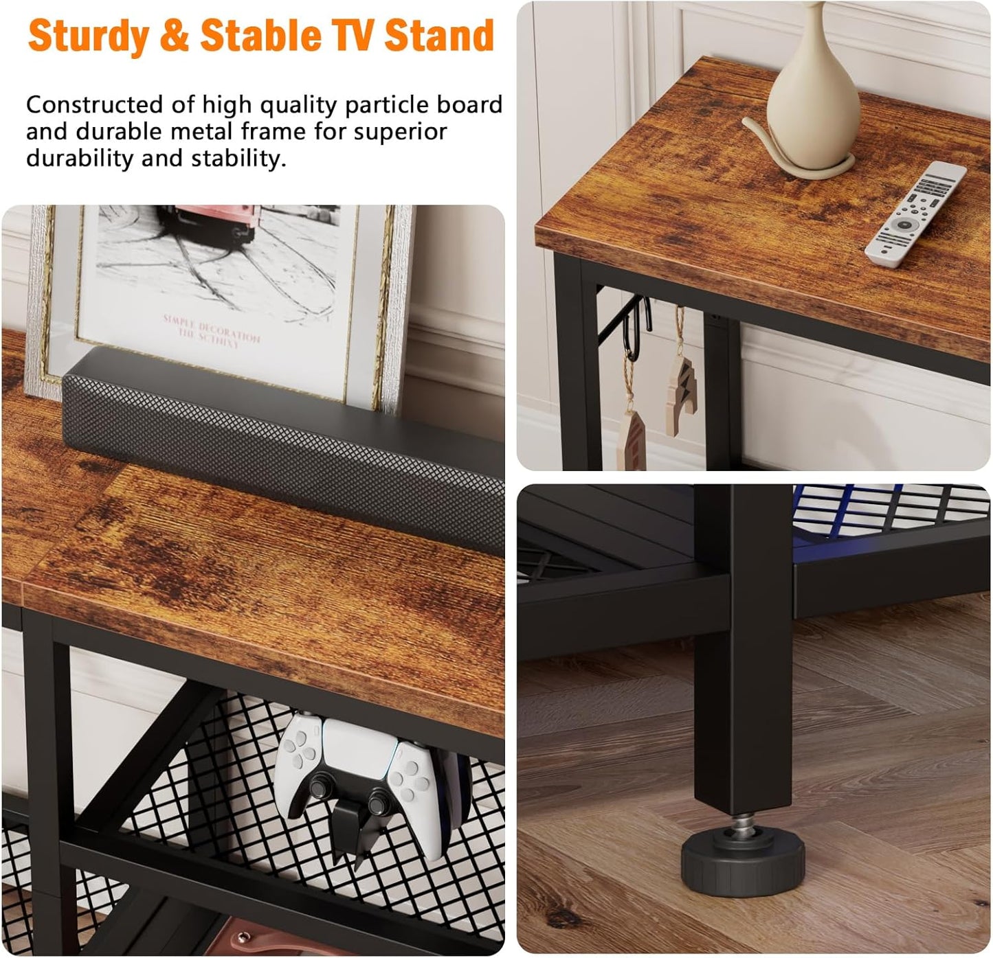 TV Stand for Tvs up to 55 Inch, Entertainment Center with Open Storage Shelves, Media Console Table with Soundbar Shelf for Living Room, Bedroom, Rustic Brown