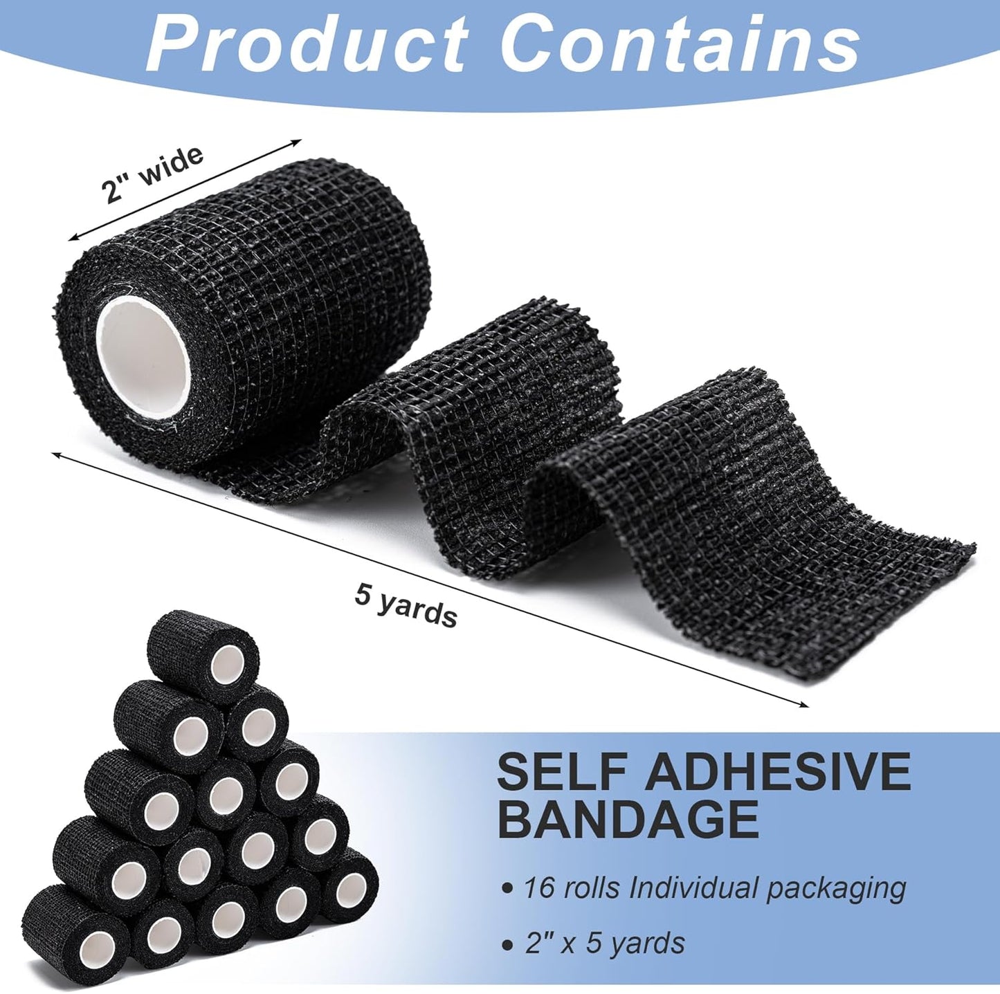 16 Pack Self Adhesive Bandage Wraps,2" X 5 Yards Non-Woven Elastic Cohesive Bandage Wrap, Color Athletic Tape for Wrist, Vet Wrap, Ankle Tape (Multicolour)