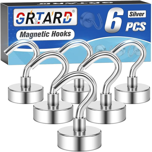 6 Pack Black Magnetic Hooks Heavy Duty, 25LBS Neodymium Magnet Hooks for Cruise, Strong Magnetic Hooks for Hanging, Magnets with Hooks for Home, Kitchen, Workplace, Office