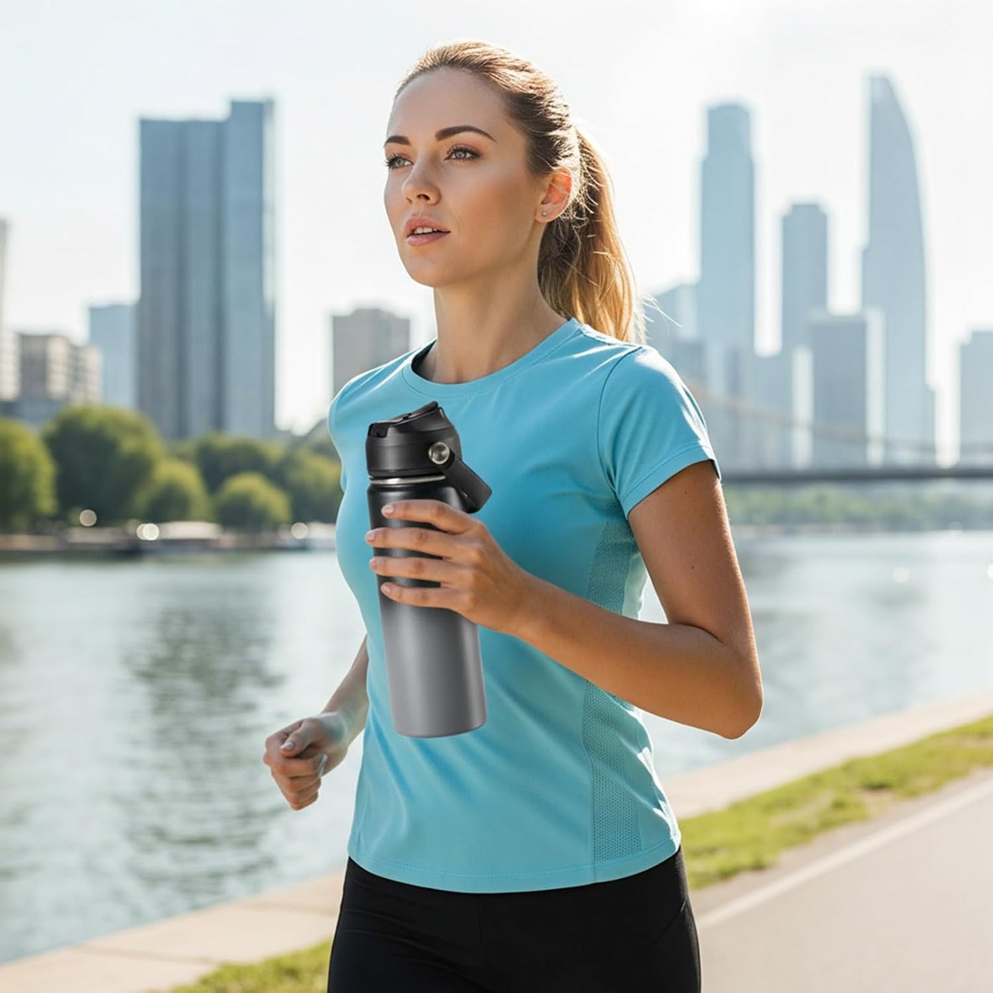 18Oz Insulated Stainless Steel Water Bottle, Wide Mouth Double Wall Vacuum, Silicone Straw, Sweat & Leak Proof, BPA Free Insulated Water Flask for Travel, Keep Cold 24H Hot 12H, Grey